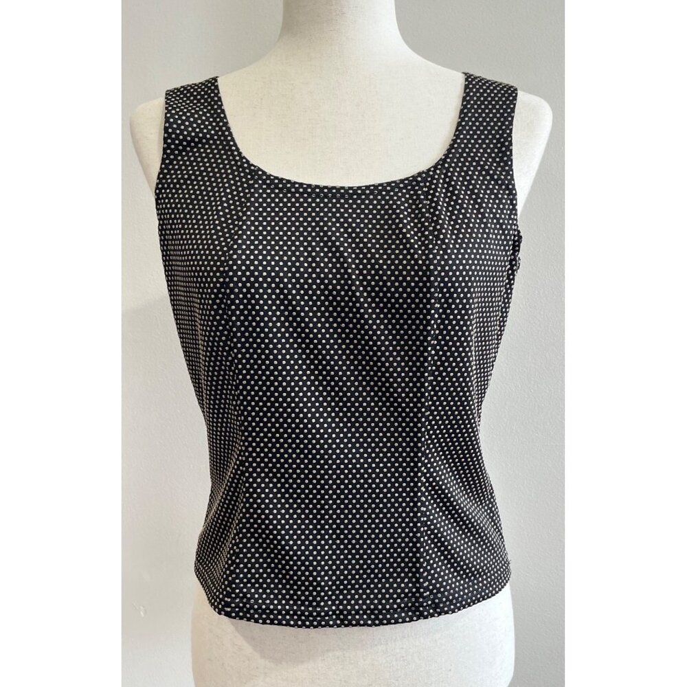 VTG Worthington Polka Dot Tank Top Womens L Black Stretch Made in USA Y2K 90s